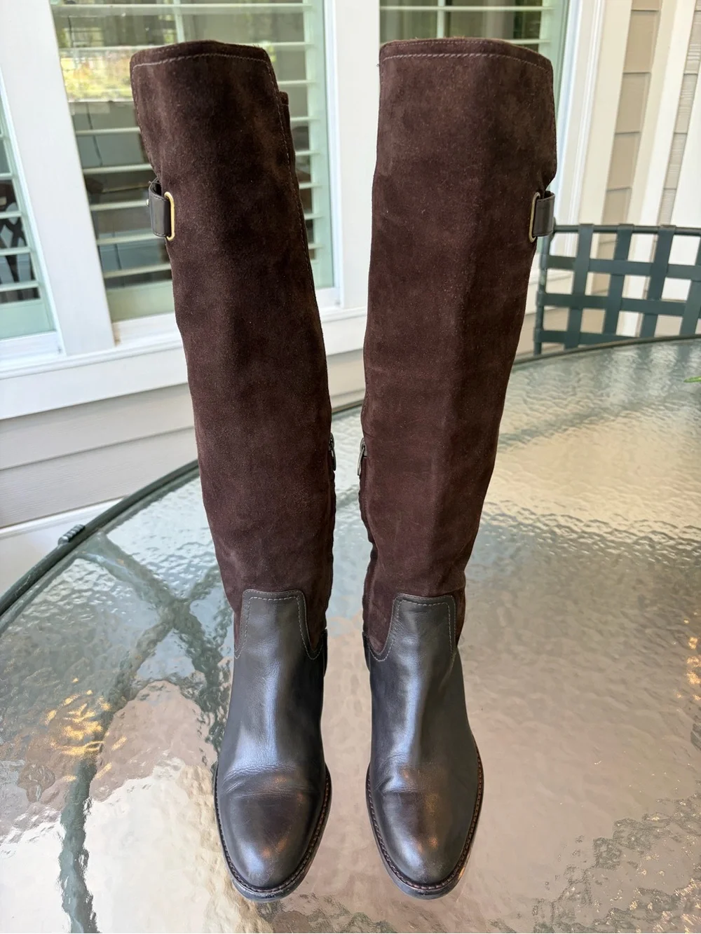 Joan & David brown suede and leather riding boots women's size 6 1/2M Preowned